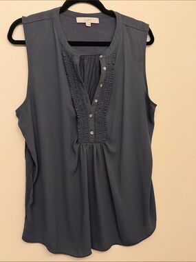 LOFT Sleeveless Ruffle-Trim Shell Top in Slate Blue